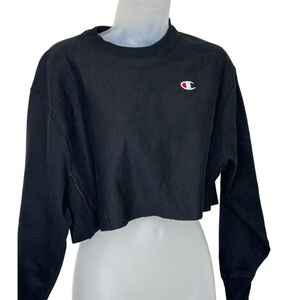 Champion Reverse Weave Sweatshirt Small Crewneck Cropped Black Grunge Y2K Street